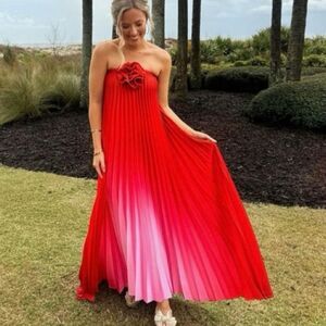 Anthropologie Delfi Collective Giselle Halter PleatedOmbre Satin Maxi Dress